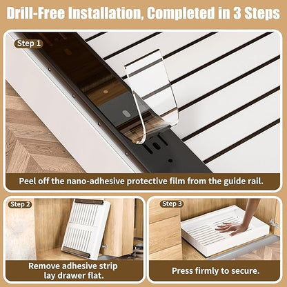 KLKE Pull Out Cabinet Organizer, Width Expandable (11.7"-19.7") Heavy Duty Slide Out Drawers Fixed with Adhesive Nano Film for Pots, Roll Out Shelf Storage For Kitchen,Pantry,Garage,Bathroom Storage