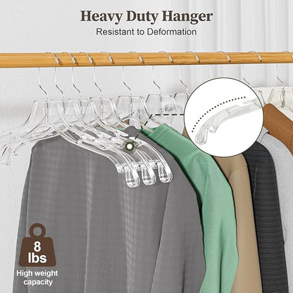 UEAKPIC Clear Plastic Hangers 25 Pack, Heavy Duty Clothes Hangers with 360° Swivel Hook, 2.1" Ultra-Wide Non-Slip Notches & Non-Slip Grips for Dresses, Shirts, Coats, Suits
