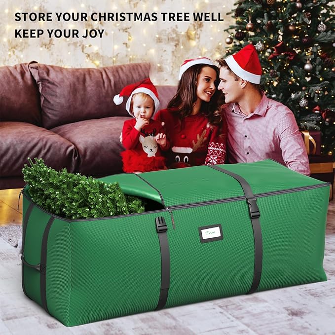 7.5Ft Christmas Tree Storage Bag, Fit up to Artificial Xmas Trees, with Double Zipper & Buckle Straps, Handles for Easy Carry, 600D Oxford Fabric Waterproof and Dustproof. (Green)