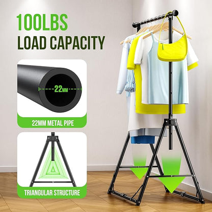 MAXLEAD HOME Clothes Rack Foldable Clothing Rack, 64.5''H Collapsible Garment Rack with 4 levels Adjustable Height, Portable Coat Rack for Travel, Camping, Drying, RV, Indoor, Outdoor, Easy Assemble
