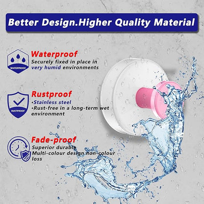 Suction Cup Hooks for Shower,Removable No Drill Towel Hooks,Upgraded 15 lbs Strong Suction hooks for Bathroom Tile,Shower Wall,Glass Door,Kitchen-Loofah,Coat,Stainless Waterproof-White Pink 2 Pcs