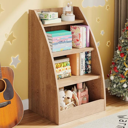 Kids Bookshelf,4 Tier Kid Book Shelf for Kids Rooms,Wood Children Bookcase,Baby Storage Books Rack,Toddler Bookshelf, Book and Toy Organizer,Books Display Shelf for Bedroom, Playroom, Nursery