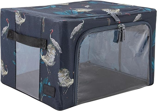 Periea 'Beau' Foldable Stackable Fabric Home Storage Boxes with Steel Frames - Set of 2 (Heron Print, Small)
