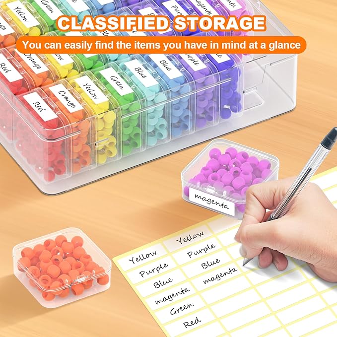 Bead Organizer Box, 30 Pcs Clear Plastic Storage Containers Features Hinged Lid and Labels, Craft Storage Box for Jewelry, Diamonds, Clay Beads, Bracelets, Screws, Seeds, Small Parts
