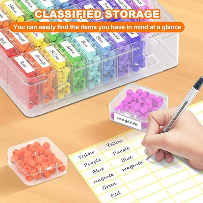 Bead Organizer Box, 30 Pcs Clear Plastic Storage Containers Features Hinged Lid and Labels, Craft Storage Box for Jewelry, Diamonds, Clay Beads, Bracelets, Screws, Seeds, Small Parts