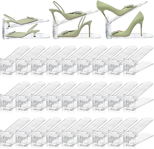 Shoe Slots Organizer,30 Pack Transparent Shoe Stacker Adjustable Shoe Slot Organizer Space Saver Shoe Rack Holder Shoe Storage Organizers for Closet,Transparent