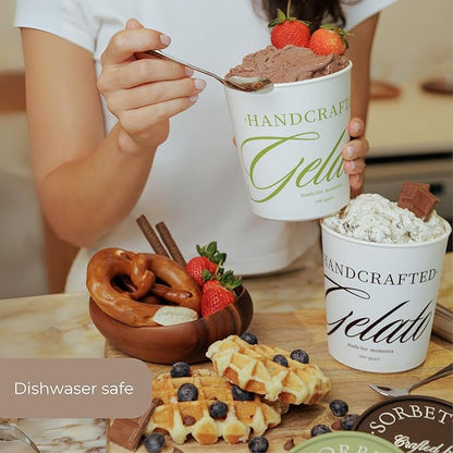 Set of 2 Ice Cream Containers, 1 Quart Each Reusable Freezer Storage for Homemade Gelato, Sorbet & Frozen Yogurt, 2 Spoons Included, Stackable Containers with Silicone Lids BPA Free