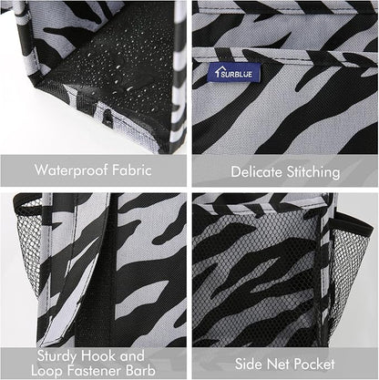 Surblue Bedside Caddy Hanging Organizer Storage Bag Pocket for Bunk, Hospital, College Dorm Rooms, Baby Bed Rails, Camp - 8 Pockets (Large, Zebra)