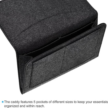 PATIKIL 13in Bedside Caddy, Bed Caddy Bedside Organizer Hanging 5 Pocket Soft Felt Bed Pockets Bedside Storage Organizer Remote Control Holder for Bedroom Phones Glasses, Grey