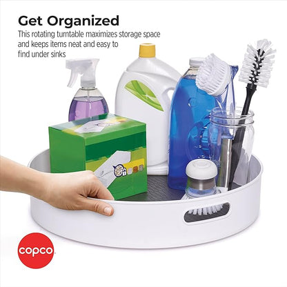 Copco Under-Sink Pantry and Cabinet Organizer, 18-Inch, Revolving Storage Solution, White and Gray