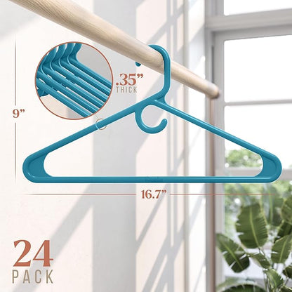 NEATERIZE Ultra Heavy Duty Plastic Clothes Hangers - Blue - Durable Coat, Suit and Clothes Hanger. Perchas De Ropa (24 Pack - Blue)