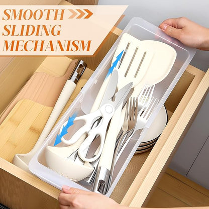 1 Pack Deep Drawer Organizer Bins, Adjustable Sliding Drawer Organizer Bin Expandable Tray for Kitchen Utensils, BBQ Tools, Towels, Durable Plastic Sliding for Easy Storage (12.4" to 18”)