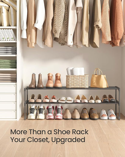 SONGMICS Shoe Rack, 2-Tier Shoe Organizer, Metal Storage Shelf, Upright or Upside Down, for 15-18 Pairs, Stackable, for Entryway, 11.8 x 46.1 x 13.4 Inches, Black ULSA032B01