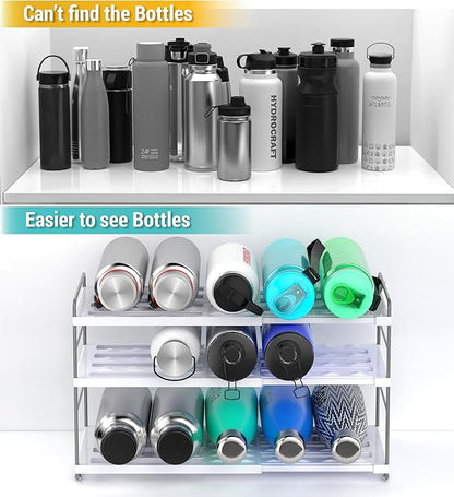YAN & HIN 2 Packs Extendable Pantry Organizers and Storage, Kitchen Cabinet Organizer, 3-Tier Adjustable Height, Hold 15 Bottles - Water Bottle, tupperware, Fridge, Kitchen countertop Organizer