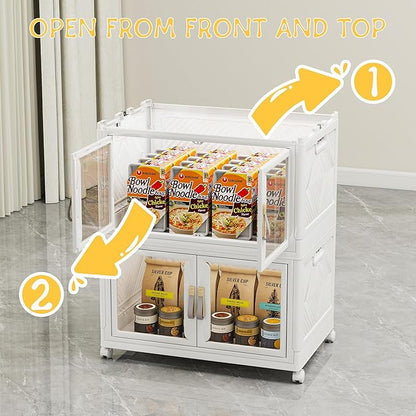Vavkorkula Large Clear Stackable Storage Bins with Lids, 90QT-45QT*2Tier Foldable Cabinet for Closet Organizers, Plastic Storage Box with Wheels White