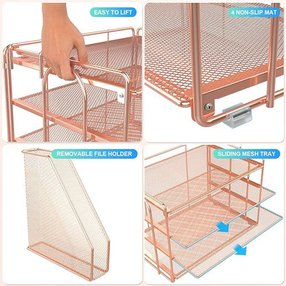 gianotter 4-Tier Paper Organizer With Magazine Holder, Desk Organizers and Accessories, Desk Accessories & Workspace Organizers, File Organizer for Office Supplies Storag (Rose Gold, 4-Tier)