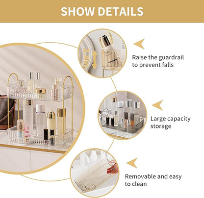 akinbas 2 Tier Bathroom Organizer Countertop Makeup Perfume Tray Skincare Organizer for Bathroom Dresser Vanity (White)