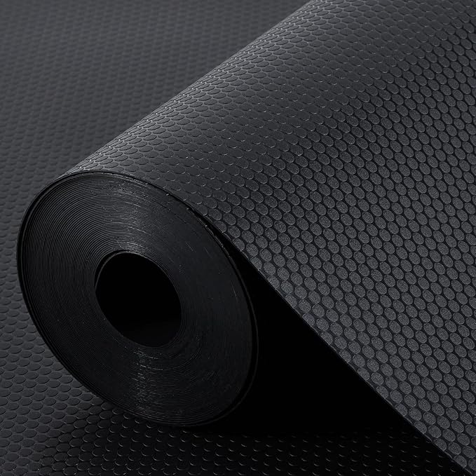 Black Shelf Liners for Kitchen Cabinets Non Adhesive Drawer Liner for Bathroom Waterproof Refrigerator Liners for Shelves Fridge Plastic Mats Cabinet Cupboard Liner 23.6 x 236.2 Inches