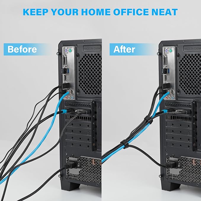 12 Inch Black Cable Ties 50 PCS Reusable Fastening Cable Straps Adjustable Hook & Loop Organizer Straps Cords Management for Home, Office and Data Centers