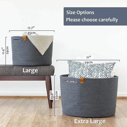 DENJA & CO Large Storage Shoe Basket - Woven Decorative Floor Basket for Home Entryway | Charcoal Gray (17.7 x 11.4 inches)