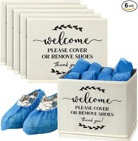 Suzile 6 Pcs Shoe Covers Box Foldable Storage Bin Indoor Disposable Shoe Cover Dispenser Holders for Open Houses Real Estate Agent Supplies Homeowner Booties(Beige)