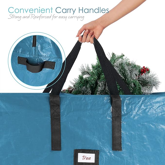 Hearth & Harbor 9 ft Christmas Tree Storage Bag - Artificial Christmas Tree Bag with Reinforced Handles, Dual Zipper, Wide Opening - Large Storage Container for Trees and Decorations