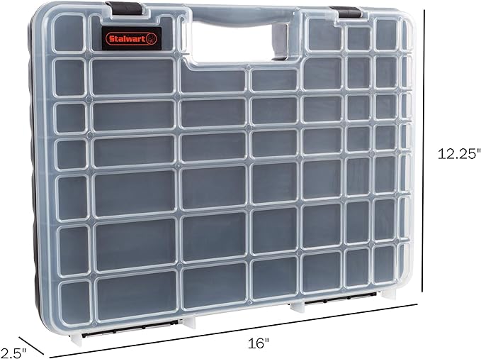 Stalwart - 75-ST6073 Portable Storage Case with Secure Locks and 55 Small Bin Compartments for Hardware, Screws, Bolts, Nuts, Nails, Beads, Jewelry and More by Black