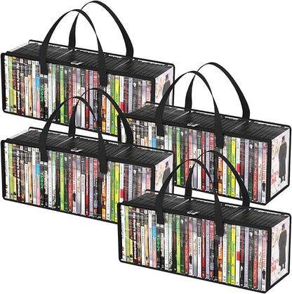 Lifewit DVD Storage Bags, Clear PVC DVD Case Holder with Handles, Front Window Zipper Design, Stackable Media Organizer for Blu Ray Disc, Movie Cases, VHS Box, Hold 140 Pcs DVDs (35 Each), 4 Pack
