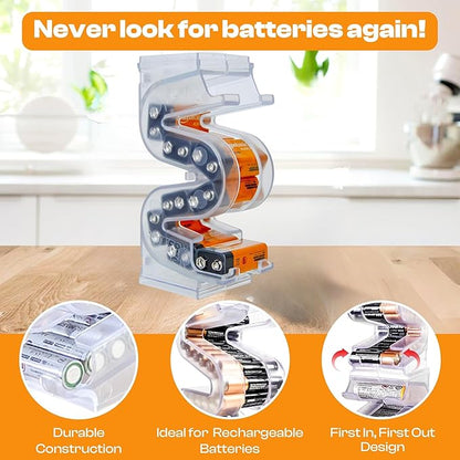 Battery Ladder Organizer Case for 9V Batteries - Stackable or Mounted Vertical Storage Battery Dispenser for Home, Garage, & Workshop (1-Pack, Holds 10 9V Batteries)
