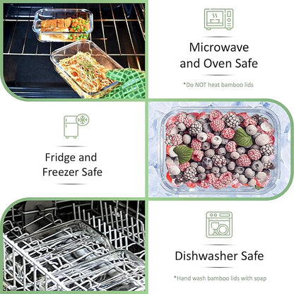 EcoPreps Glass Meal Prep Containers with Bamboo Lids (3 Pack) - 100% Plastic Free, Eco-Friendly Lunch Containers, Bamboo Lid Storage Container Set - Microwave Safe Glass Food Storage Container Set