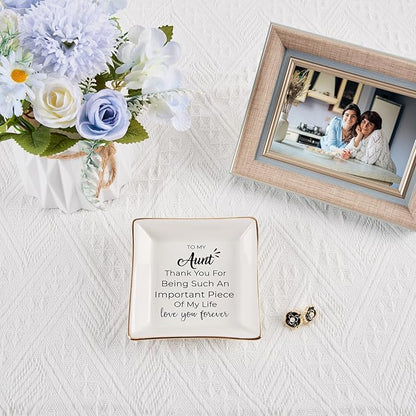 COZITED Aunt Gifts - Jewelry Dish Trinket Tray for Auntie Birthday, Christmas, Mother's Day & Valentines from Niece or Nephew