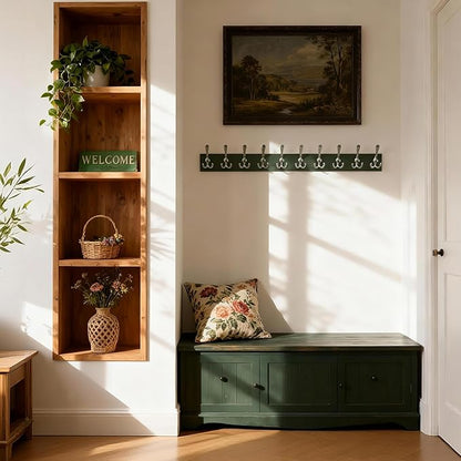 SKOLOO Creations Forest Green Solid Wood Wall Mounted Coat Rack, 10 Hooks, 38-1/8" Long - Kitchen, Mudroom, Entryway, Bathroom - Includes Mounting Hardware, Wall Coat Hanger, Towel Rack, Pack of 2