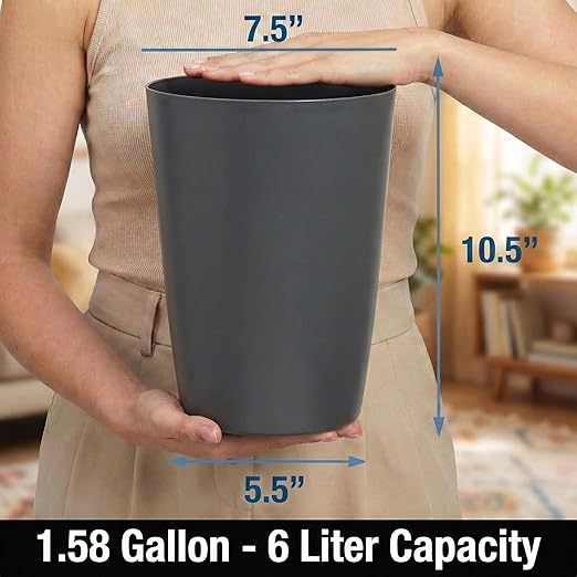 Mini Waste Basket - Pack of 2 Durable Small Plastic Garbage Trash Can Bin - Lidless Open-Top, Slim Profile for Compact Spaces - Suitable for Home, Bathroom, Office, Bedroom & More, Grey