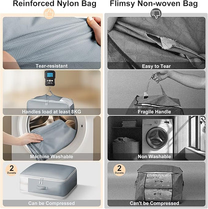 Easortm Comforter Storage Bag - Large Capacity Blanket Storage Bags 3-Layer Ultra Space Saving Self Compression Organizer, Washable Compression Bags for Storage Comforter Blanket, 8-Pack, Grey