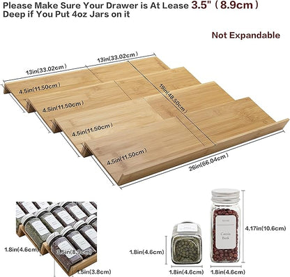 Angimio Bamboo Spice Rack Drawer Organizer - 8-Piece Set - 13" Wide Per Piece - Combine Into 26" Wide Rack