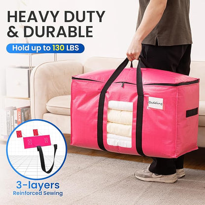 TAILI 12 Pack Pink Extra Large Moving Bags, Heavy Duty Totes with Visible Window, Wrap Around Handles, Space-Saving Storage Solution, Alternative to Moving Boxes