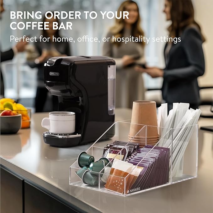 Navaris 4 Compartment Coffee Organiser - Sugar, Creamer, Tea Supplies - Office & Kitchen Countertop Organisation