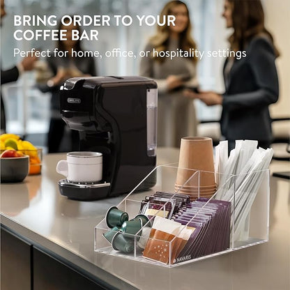 Navaris 4 Compartment Coffee Organiser - Sugar, Creamer, Tea Supplies - Office & Kitchen Countertop Organisation