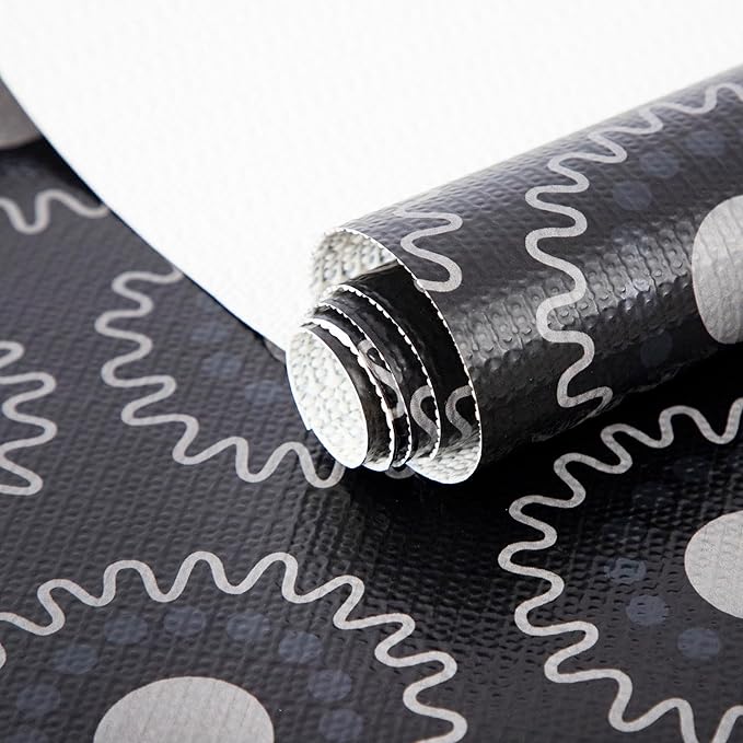 12X120 Inch Shelf Liner for Kitchen Cabinets, PVC Drawer Liner for Dresser Non-Slip Bathroom, Non-Adhesive Cabinet Liner Washable (Black Circle)(1 Roll)