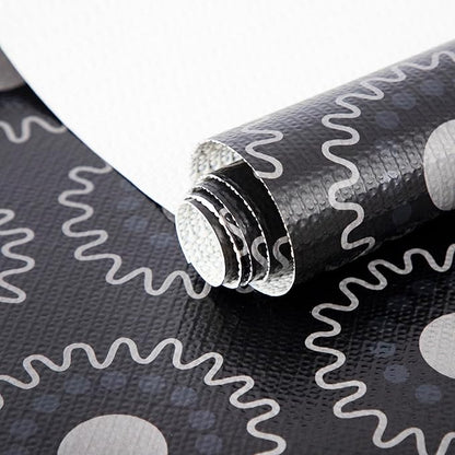 12X120 Inch Shelf Liner for Kitchen Cabinets, PVC Drawer Liner for Dresser Non-Slip Bathroom, Non-Adhesive Cabinet Liner Washable (Black Circle)(1 Roll)