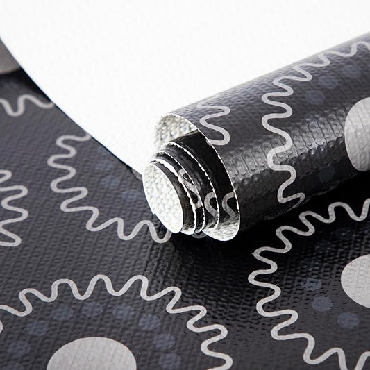 12X120 Inch Shelf Liner for Kitchen Cabinets, PVC Drawer Liner for Dresser Non-Slip Bathroom, Non-Adhesive Cabinet Liner Washable (Black Circle)(1 Roll)