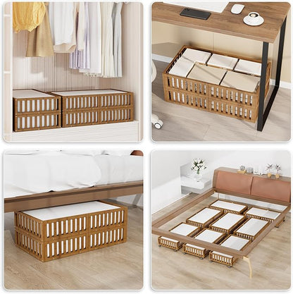 Bamboo Under Bed Storage with Wheels,Rolling Underbed Shoe Organizer Box for Shoes,Blankets,Toys,Clothes Container Space-Saving Bins for Bedroom,Closet,Dorm,Nursery