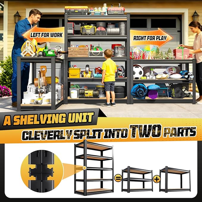 72" H Garage Storage Shelves 5-Tier,Garage Storage System Shelves Adjustable 2000LBS,Storage Shelving for Basement,Pantry,Kitchen,Warehouse,72" H x 35.4" W x 15.7" D