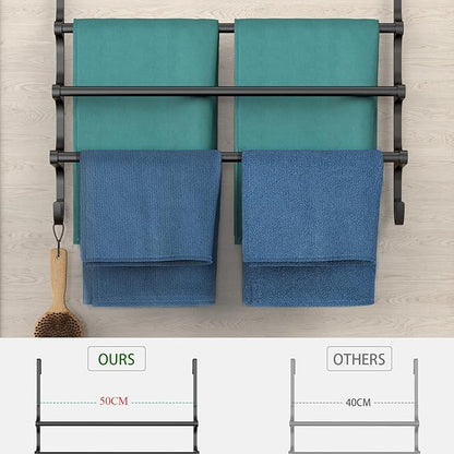 CANYAVE Over The Door Towel Rack, Over Door Towel Rack for Bathroom Door, Triple Towel Storage Holder with Hooks (Matte Black, 20.15" L)