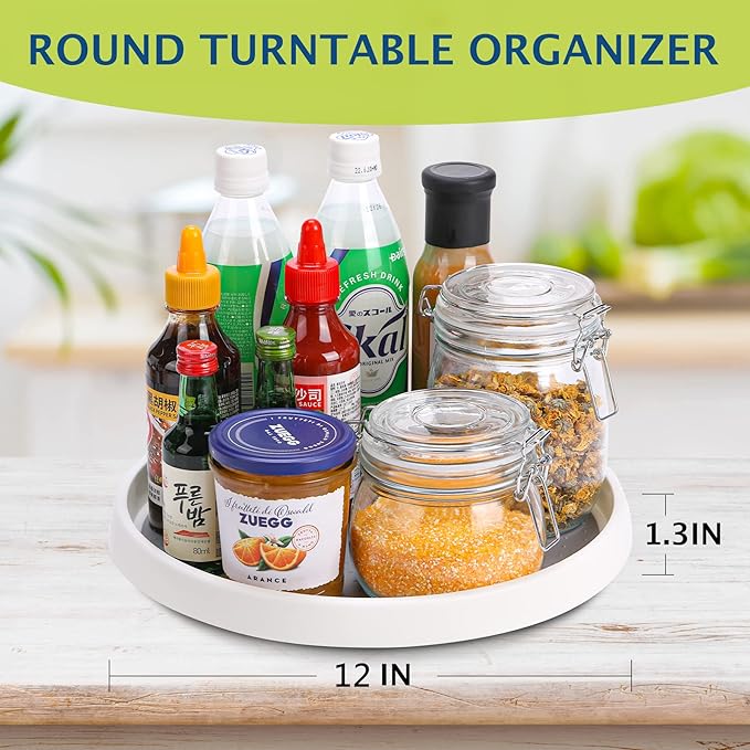 Set of 6, 12 Inch Non-Skid Lazy Susan Turntable, Lazy Susan Organizer for Cabinet, Pantry Organization, Kitchen Storage, Bathroom Sink Cabinet, Refrigerator, Countertop, Spice Rack (6 Pack 12 in)