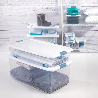 Sterilite 48-Pack Latching Box, Under Bed Storage Bins with Lids, Clear Plastic, 15 Quart - Heavy-Duty Organizing Containers for Closet, Bathroom, and Office