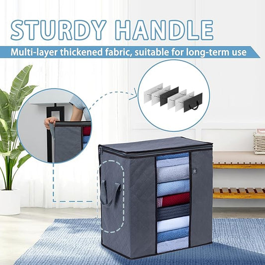 VENO 3 Pack Clothes Storage Bag Organizer with Reinforced Handle Thick Fabric for Comforters, Blankets, Bedding, Foldable with Sturdy Zipper, Clear Window, Reusable (Tall 16.3 Gallon)