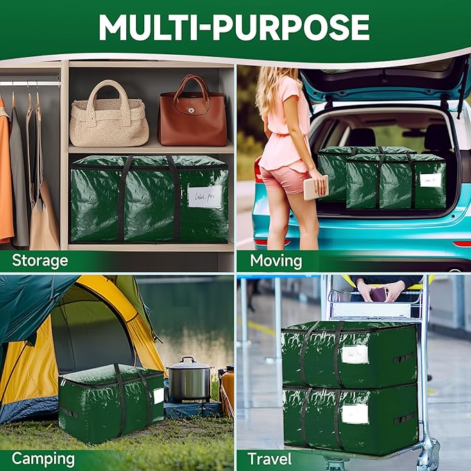 CONGREGATE 8-Pack 97L Extra Large Moving Bags with Zippers and Handles, Heavy-Duty Storage Hand-held Moving Boxes, Space-Saving, Dark Green