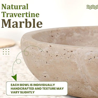 Travertine Decorative Bowl - 7.8” Diameter & 2” Height - Key Bowl for Entryway Table - Travertine - Organic Modern Centerpiece - Beige/Natural