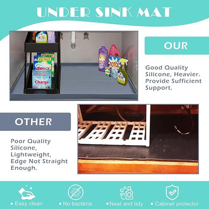 URMONA Waterproof Silicone Under Sink Mat 34'' x 22'' Shelf Liner for Kitchen and Bathroom, Cabinet and Counter Protector, Storage and Organizers, Litter Mat, Pet Cat Puppy Essentials(Khaki)
